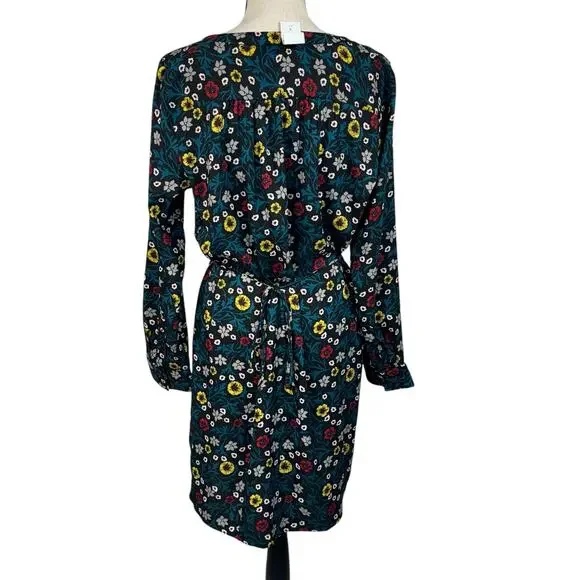 Ann Taylor LOFT Medium Dress Floral Long Sleeve Partial Button Thin Belt Black - Picture 5 of 8